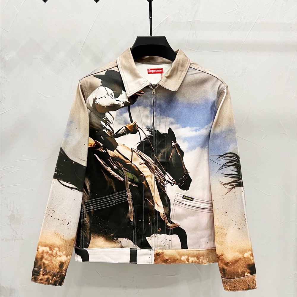 Supreme Beige Multi Cowboy Print Zip Shirt Jacket